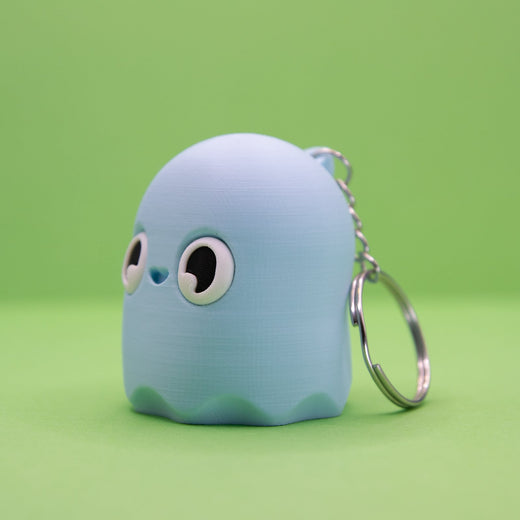 Boobean blue ghost bean keychain figurine with big eyes – 3D printed desk buddy collectible