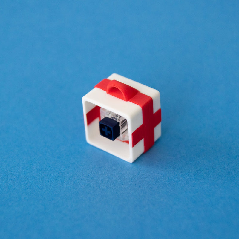 White single gift box base with a switch fitted, angled view
