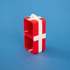 Empty red two-slot gift box clicker base standing upright