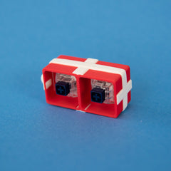 Red two-slot gift box base with two clicky switches fitted