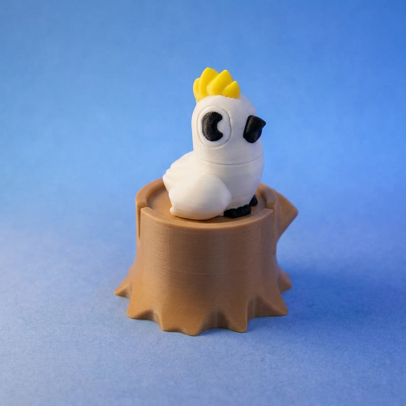 Cokatu the Birb — cockatoo 3D-printed articulated figurine, made in Melbourne