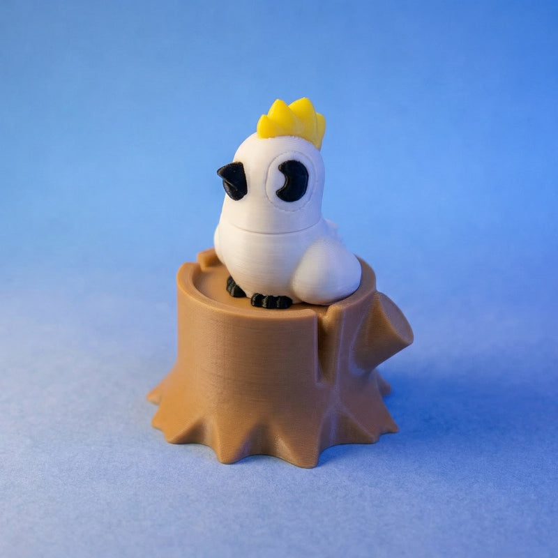 Cokatu the Birb — front view showing yellow mohawk crest and beak