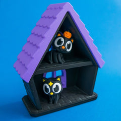 Haunted cat house bundle three cats angled view.
