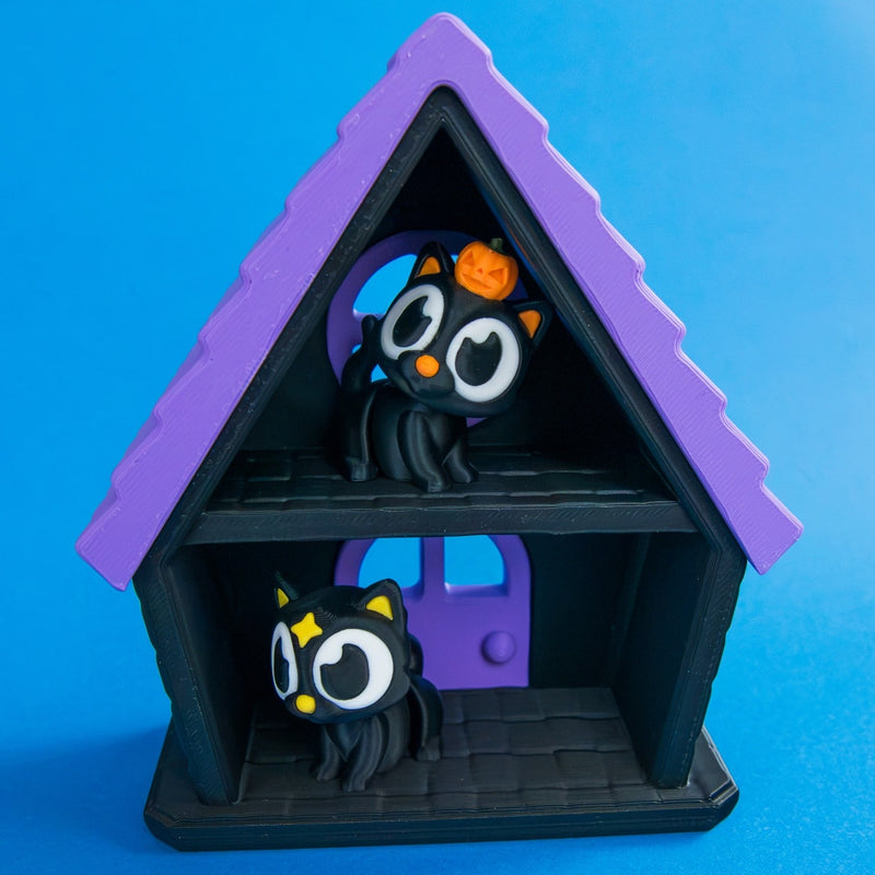 Haunted cat house bundle two cats front view.