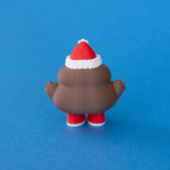 Poopie the Christmas Clicker rear view on a blue background