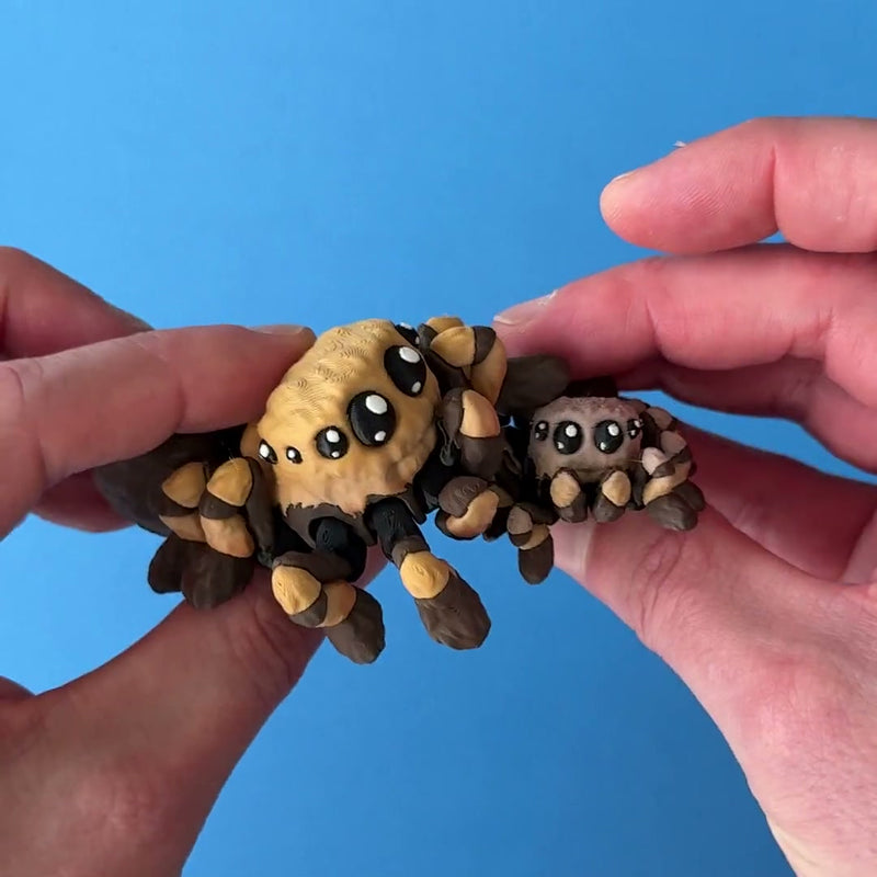 Bitsy the Burrow Spider 3D printed fidget wiggling in hand