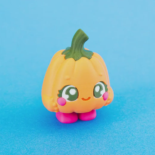 Posie the Pumpkin Clicker shown from front through side and rear angles in a short silent turnaround.
