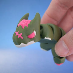 Close-up of the zombie dragon's exposed brain and stitched eye scar