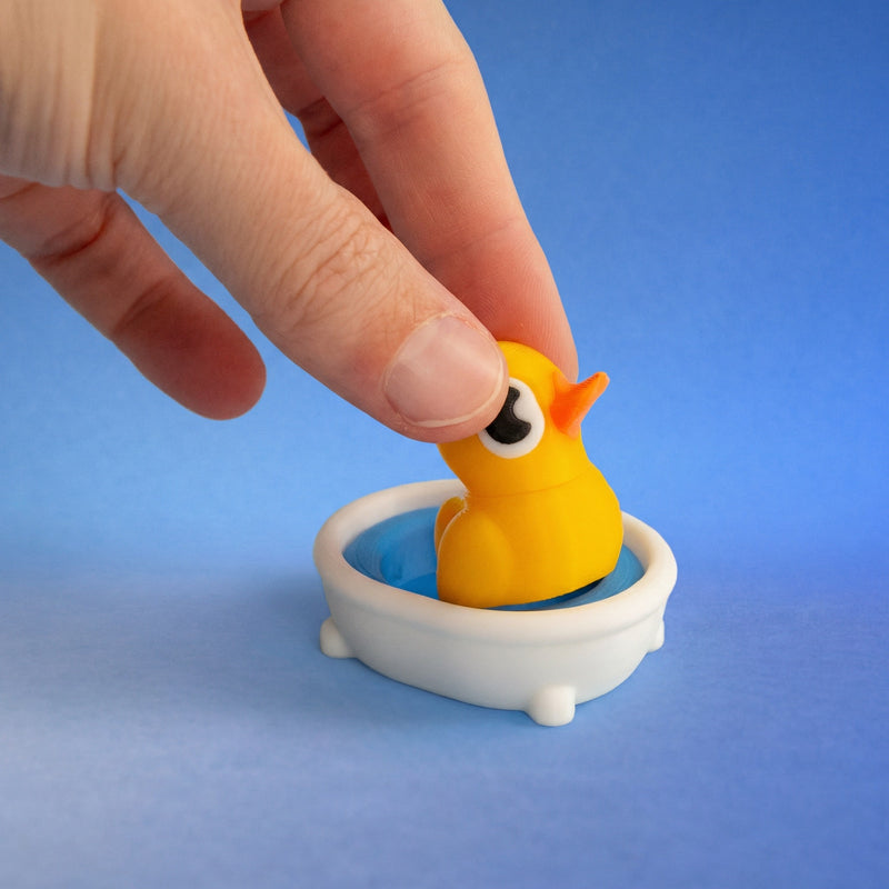 Rubba Dukky Birb 3D-printed articulated duck figurine — detail view