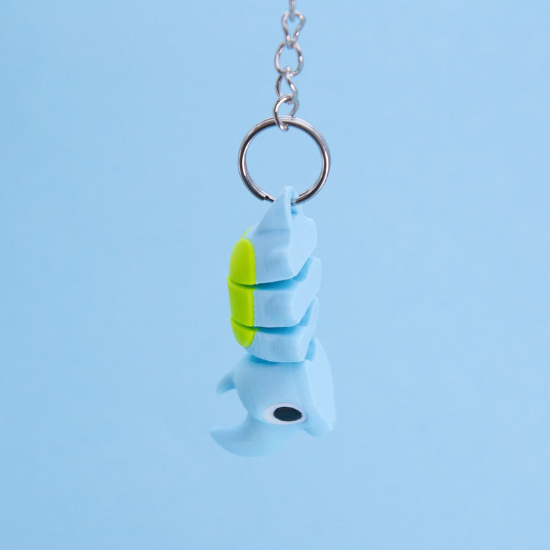 Spike the Horned Beetle keyring – 3D printed articulated bug, blue with yellow stripes