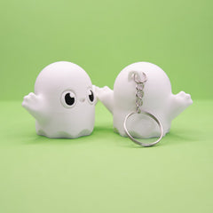Spookbean white ghost figurine with keyring – playful 3D printed spooky desk buddy