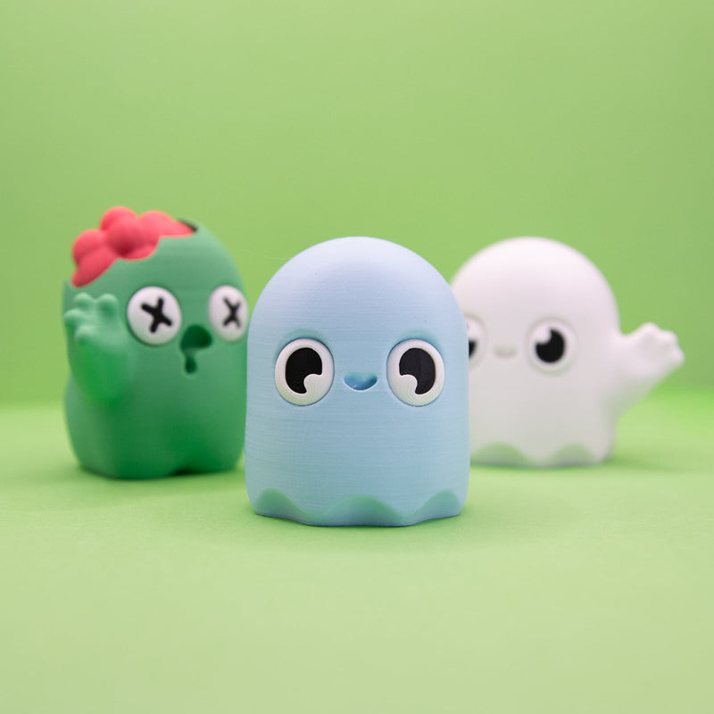 Boobean, Spookbean, and Zombean ghost bean figures – Spooky Trio 3D printed collectible set