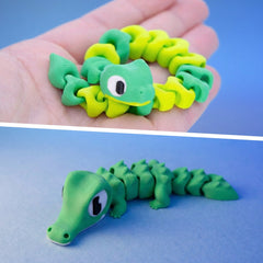 The Heater Hatchlings Reptile Duo bundle: Jade the Snake Hatchling and Snappo the Croc Hatchling, 3D-printed fidget figurines
