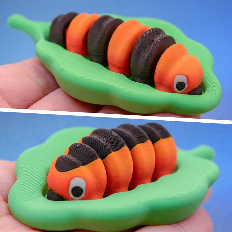 The Leaf Throne Caterpillar Duo bundle: Ziggy the Caterpillar and Otto the Caterpillar, 3D-printed fidget figurines