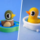 The Puddle Ducks Birb Duo bundle: Quacky Jack the Birb with pond and Rubba Dukky Birb with bath, 3D-printed duck figurines